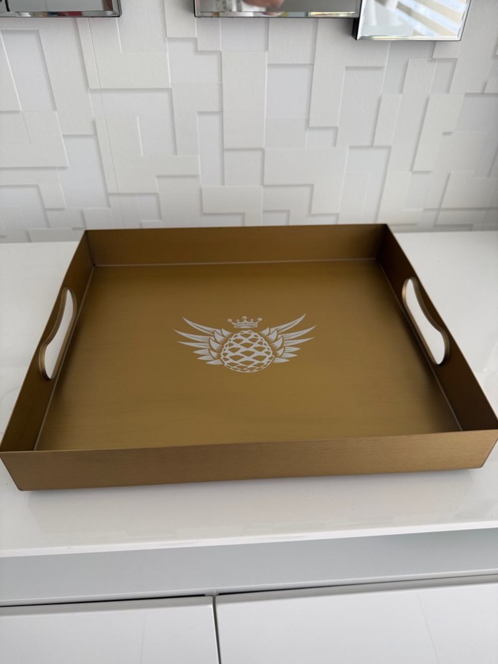 Gold Serving Tray with Pineapple Crest